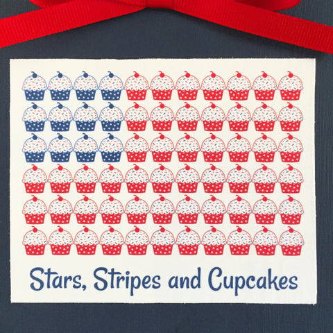 4th of July Cupcake Flag Wooden Decor Sign