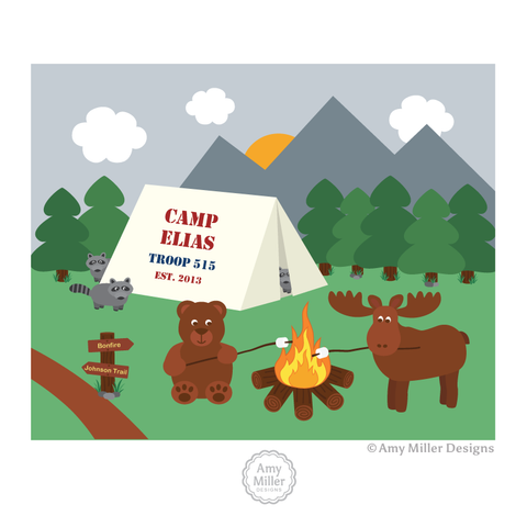 Forest Animal Camping Artwork