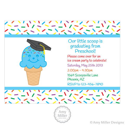 Preschool or Kindergarten Graduation DIY printable custom invitation - Ice Cream Cone