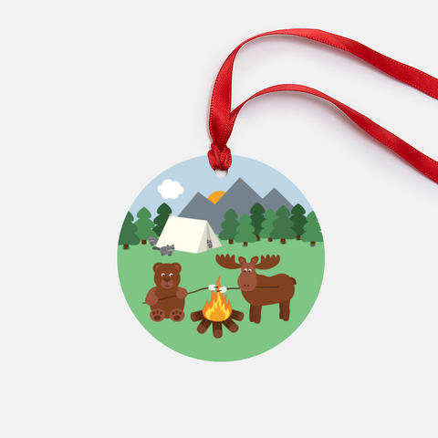 Moose and Bear Camping Christmas Ornament