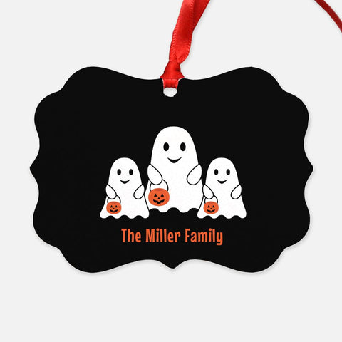 Personalized Black Ghost Family Halloween Ornament