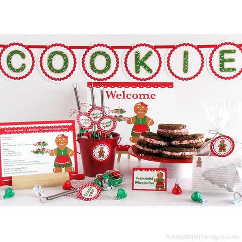 Holiday Cookie Exchange Party DIY Printable Kit - gingerbread woman theme