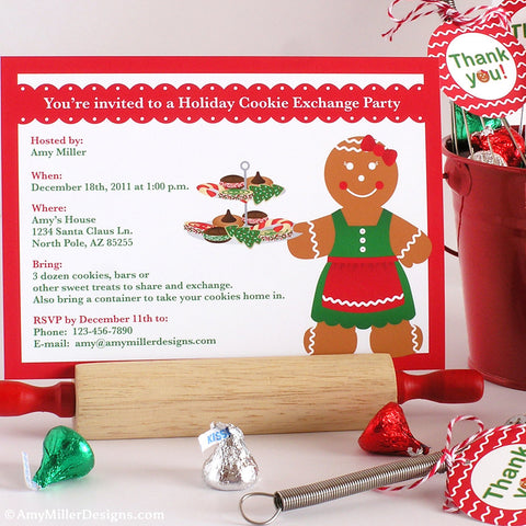 Holiday Cookie Exchange Party DIY printable invitation - gingerbread woman theme