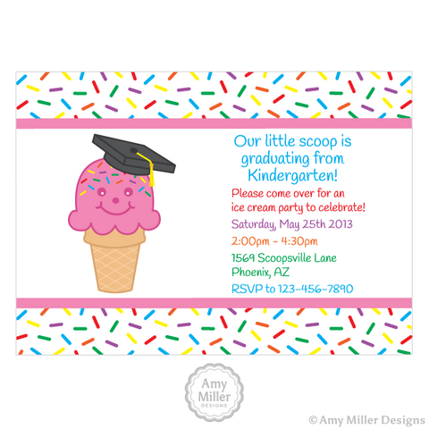 Preschool or Kindergarten Graduation DIY printable custom invitation - Ice Cream Cone