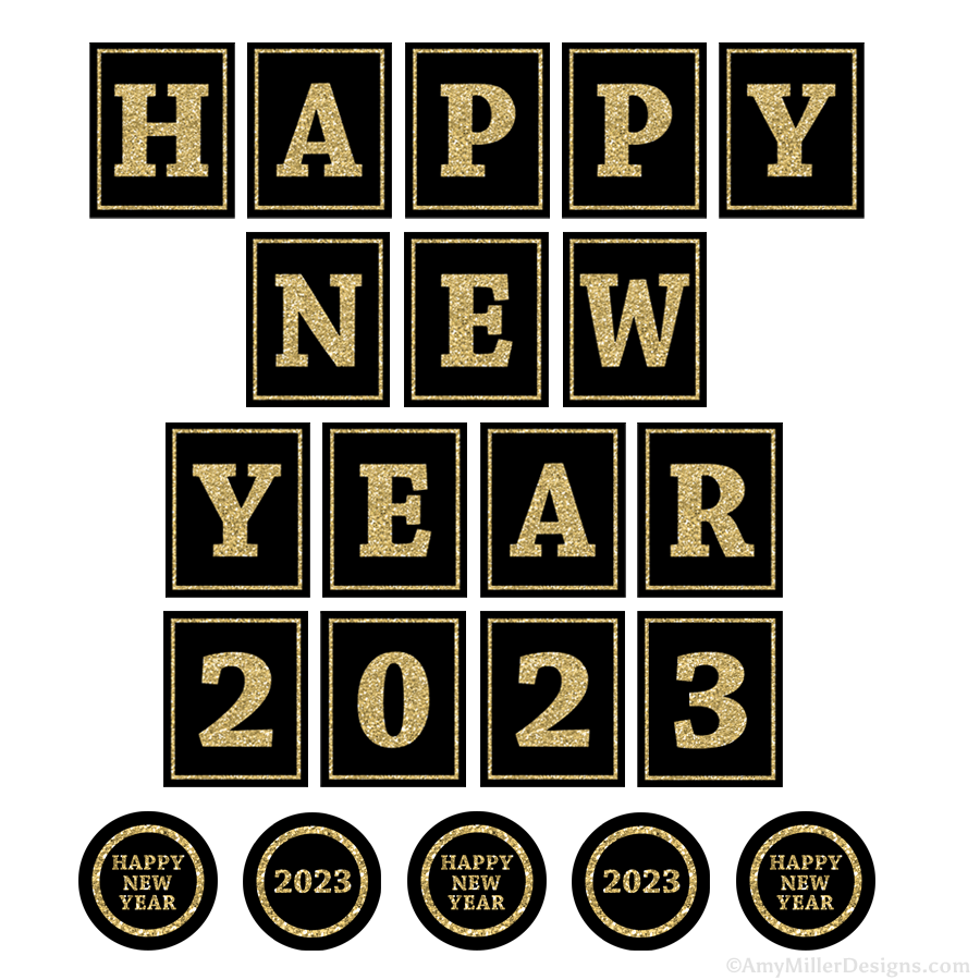 New Years Eve 2023 Banner and Circle Tags - Instant Download | Amy Miller Designs new-years-eve-2023-banner-and-circle-tags-instant-download-amy-miller-designs