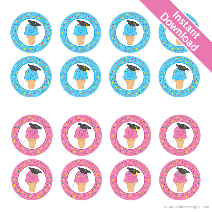 Kindergarten Graduation Ice Cream Cone Printable Party Tags | Amy Miller Designs kindergarten-graduation-ice-cream-cone-printable-party-tags-amy-miller-designs