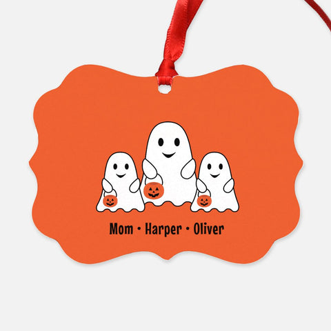Personalized Orange Ghost Family Halloween Ornament