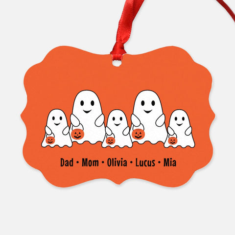 Personalized Orange Ghost Family Halloween Ornament