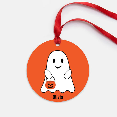 Personalized Orange Ghost Halloween Ornament