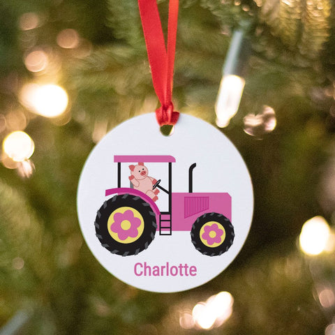 Red Tractor with Pig Christmas Ornament