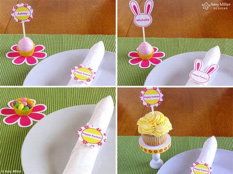Spring and Easter DIY Printables Pink Flowers and Bunnies