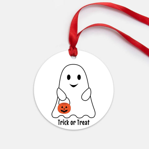 White Trick or Treat Ghost Halloween Ornament